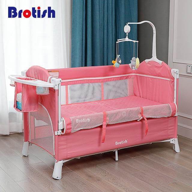 Portable Collapsible Baby Crib with Detachable Rail