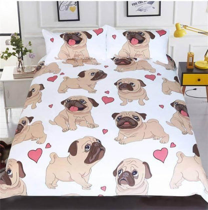Colorful Pug Puppy 3pc Soft Bedding Set