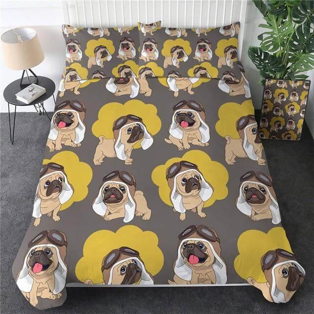 Colorful Pug Puppy 3pc Soft Bedding Set