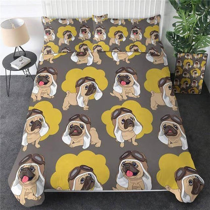 Colorful Pug Puppy 3pc Soft Bedding Set