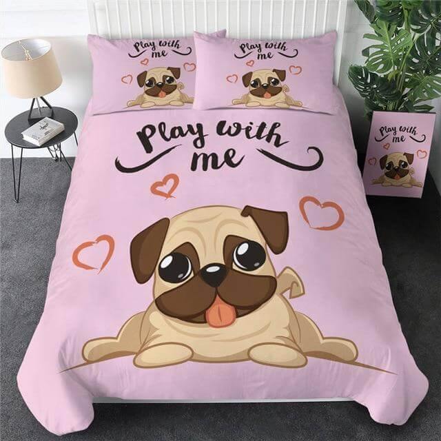 Colorful Pug Puppy 3pc Soft Bedding Set