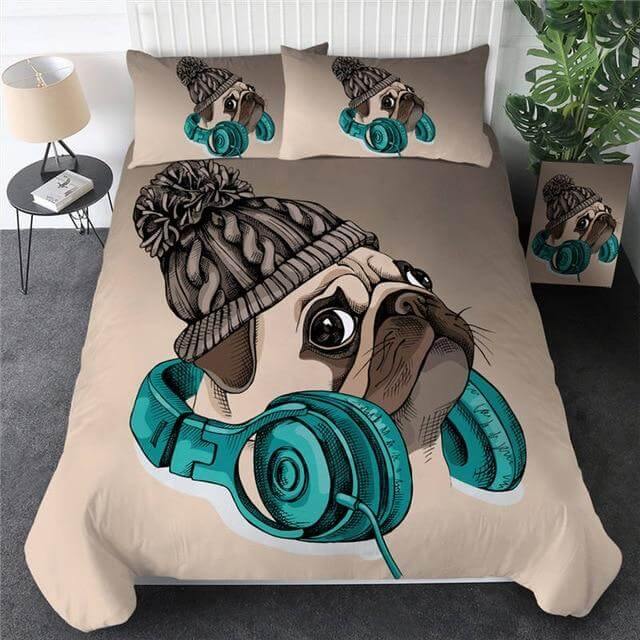 Colorful Pug Puppy 3pc Soft Bedding Set