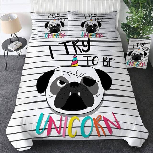 Colorful Pug Puppy 3pc Soft Bedding Set