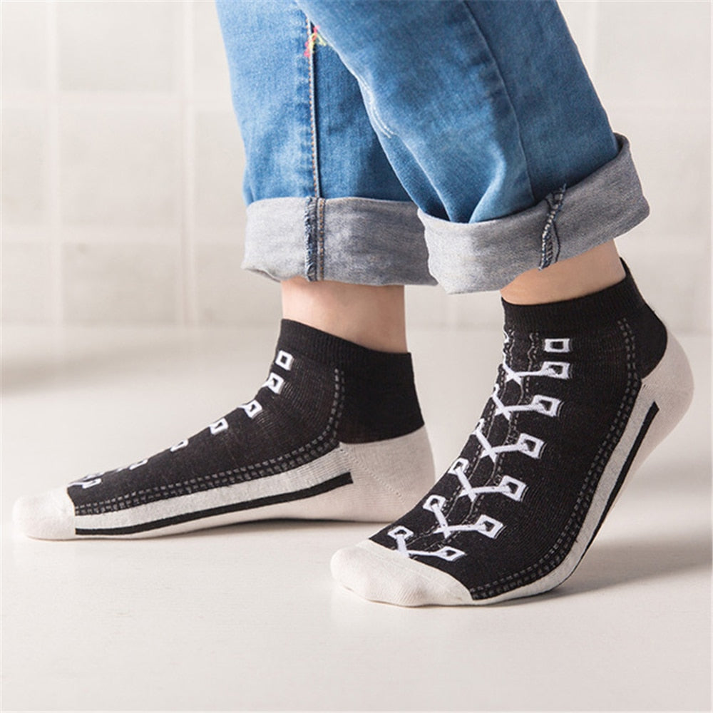 Trendy 3D Printed Canvas Sneakers with Fun Socks - Pexav
