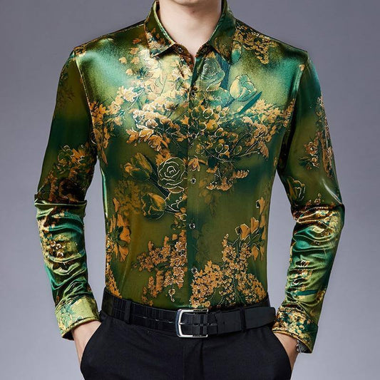 Soft Floral Pattern Mens Long Sleeve Shirt - Pexav