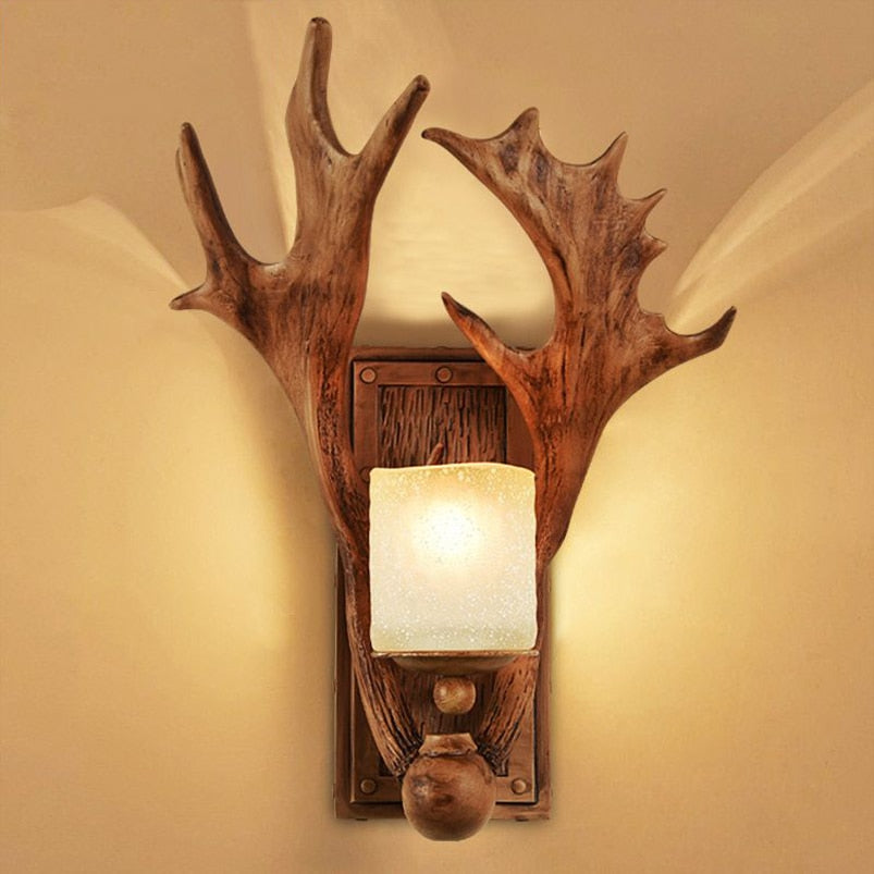 Rustic Deer Wooden Wall Lamp - Pexav