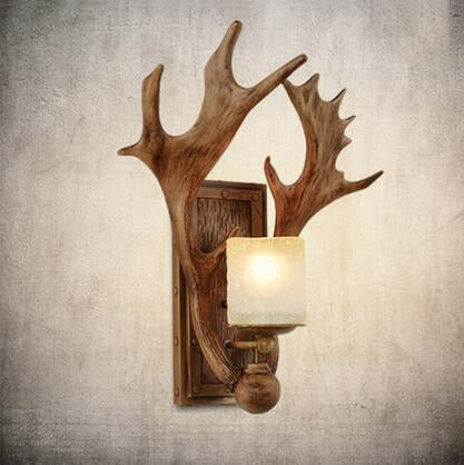Rustic Deer Wooden Wall Lamp