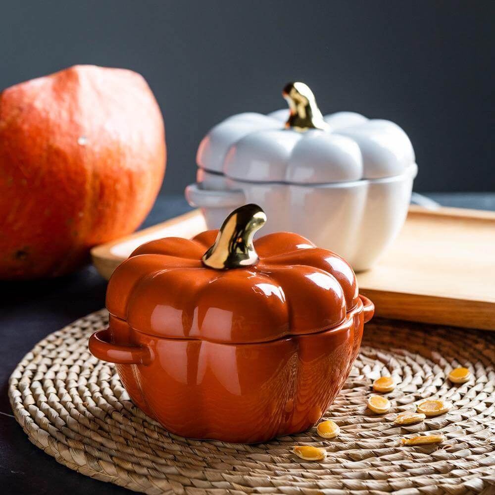 Autumn Pumpkin Ceramic Baker With Glossy Cover - Pexav