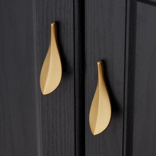 Brushed Brass Leaf Design Door Knob - Pexav