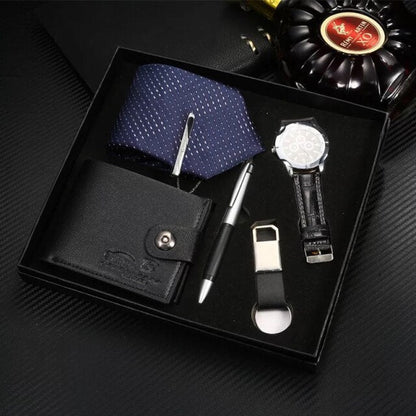 Stylish Black Leather Men's Watch Gift Box