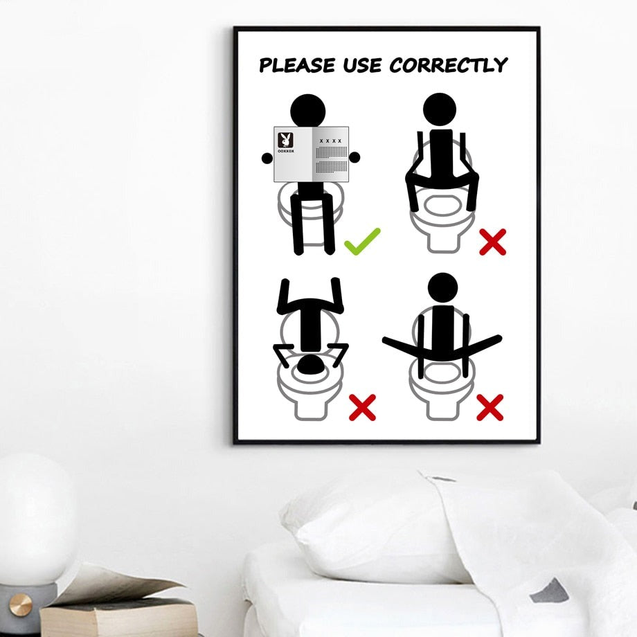 Humorous Bath Wall Warning Sign Art