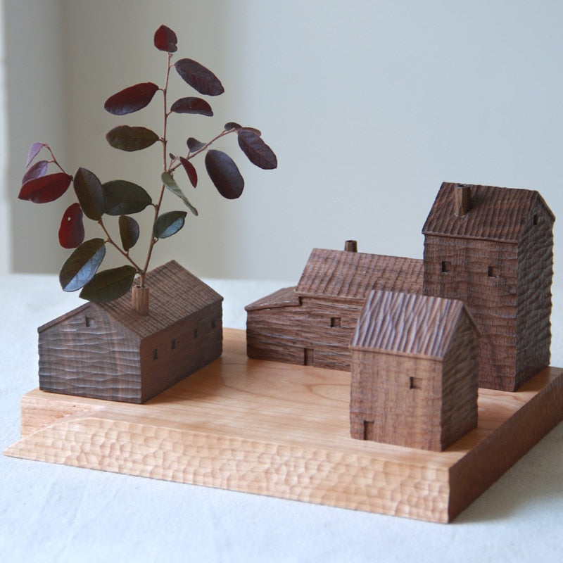 Small Wooden Tree House Ornament - Pexav