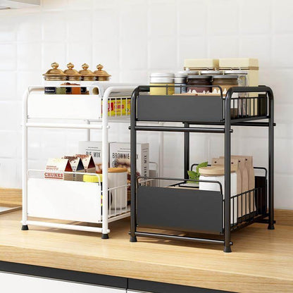 Space Saving 2-Tier Kitchen Cart with Rollout Drawers - Pexav