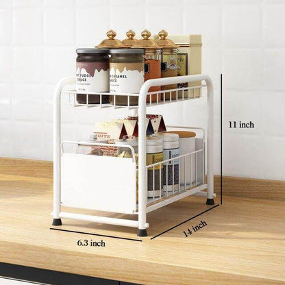 Space Saving 2-Tier Kitchen Cart with Rollout Drawers