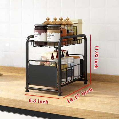 Space Saving 2-Tier Kitchen Cart with Rollout Drawers