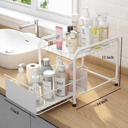 Space Saving 2-Tier Kitchen Cart with Rollout Drawers