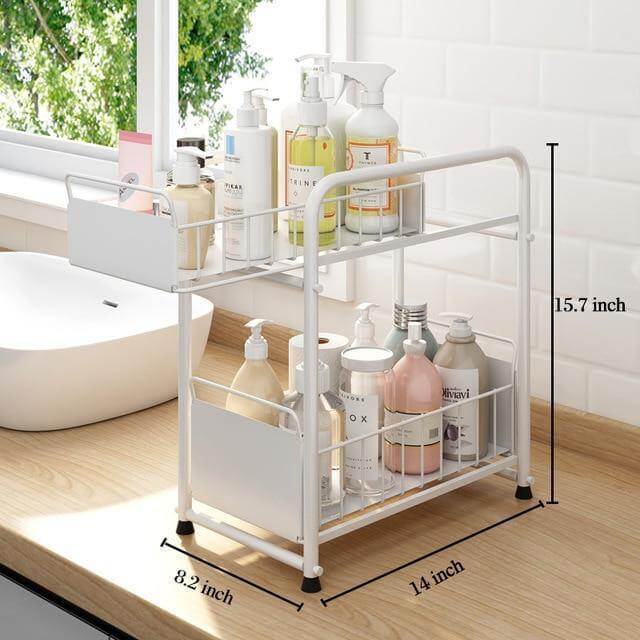Space Saving 2-Tier Kitchen Cart with Rollout Drawers