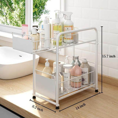 Space Saving 2-Tier Kitchen Cart with Rollout Drawers