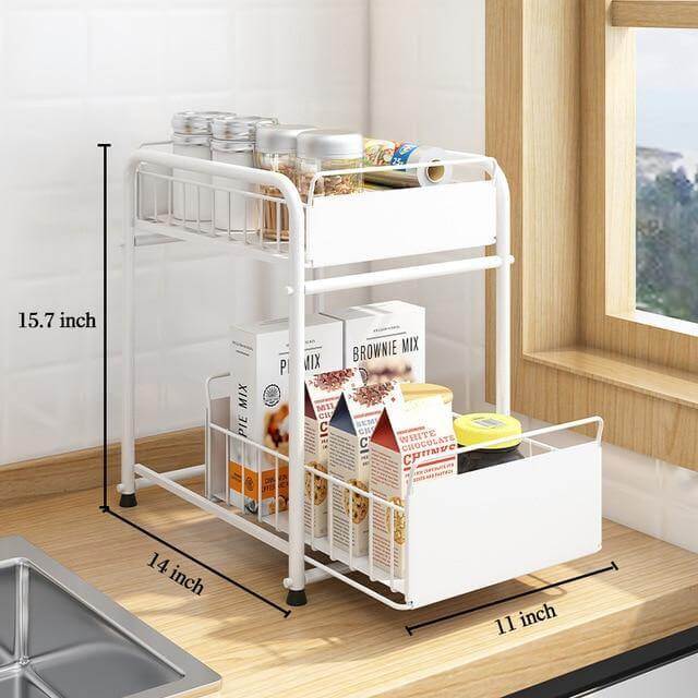 Space Saving 2-Tier Kitchen Cart with Rollout Drawers