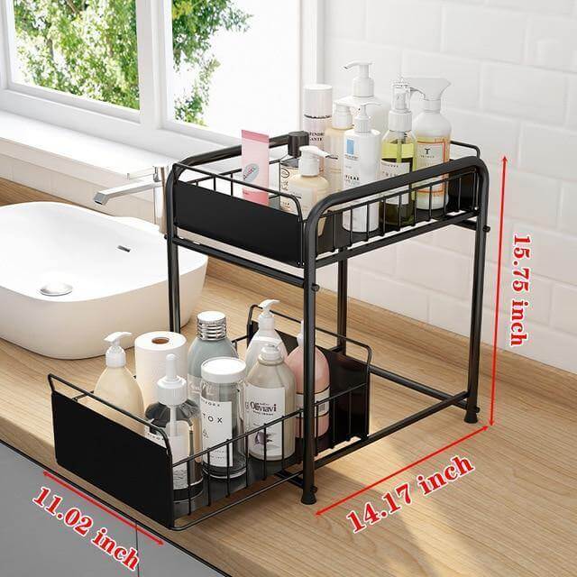 Space Saving 2-Tier Kitchen Cart with Rollout Drawers