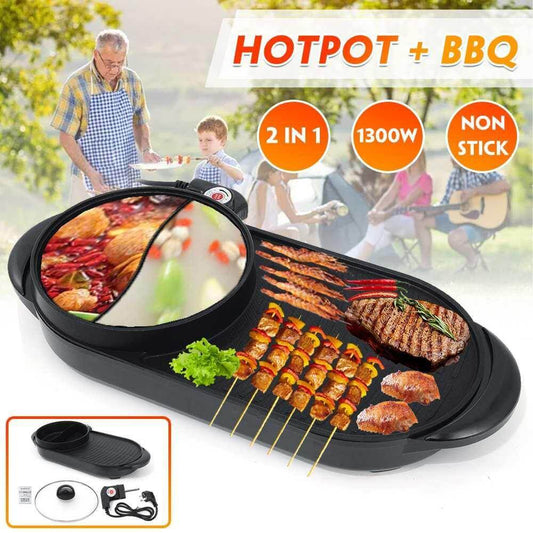 Portable Electric BBQ Grill and Hot Pot Set - Pexav