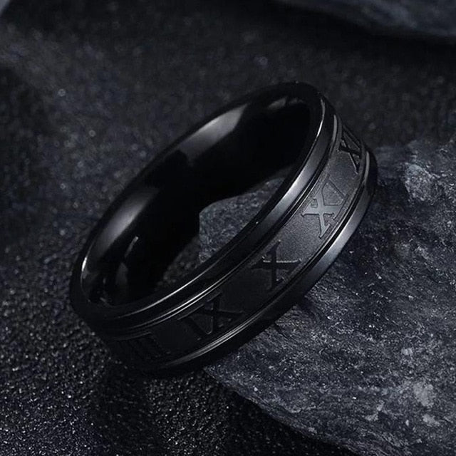 Classic Mens Womens Roman Numeral Steel Ring