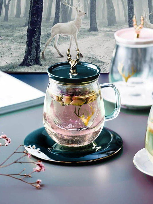 Insulated Glass Mug With Animal Shaped Ceramic Top - Pexav