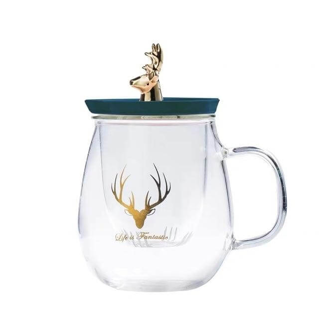 Insulated Glass Mug With Animal Shaped Ceramic Top