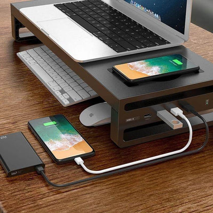 Adjustable Height Computer Screen Holder with Wireless Charger - Pexav