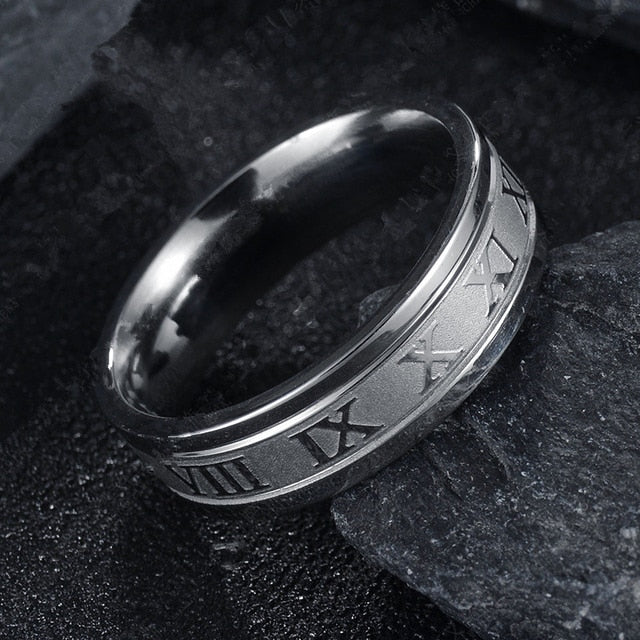 Classic Mens Womens Roman Numeral Steel Ring