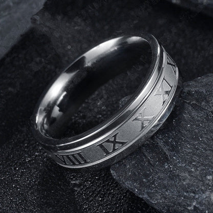 Classic Mens Womens Roman Numeral Steel Ring