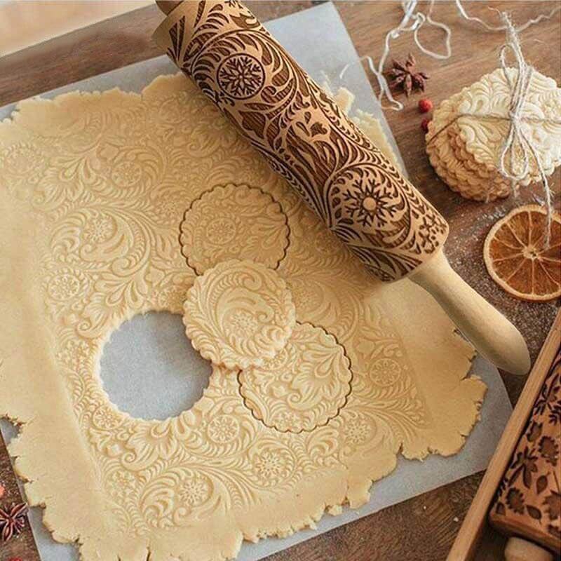 Christmas Tree Wooden Cookie Rolling Pin - Pexav