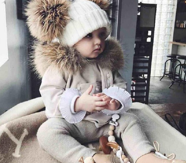 Soft Baby Girls Raccoon Fur Beanie Hat - Pexav