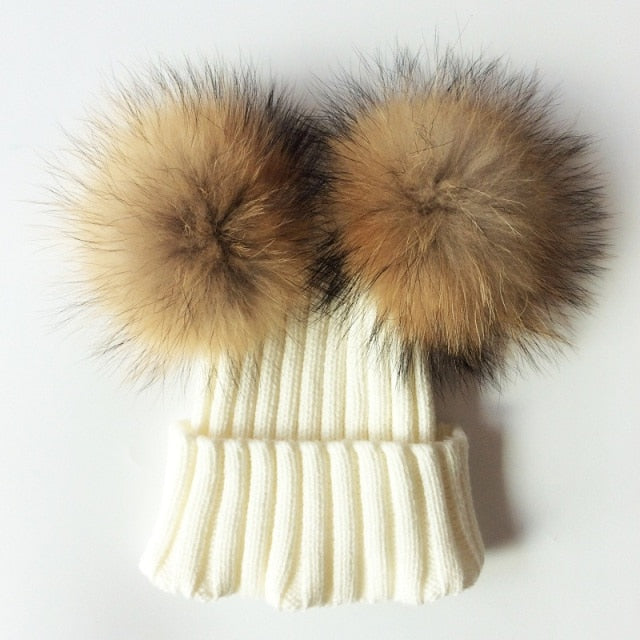 Soft Baby Girls Raccoon Fur Beanie Hat