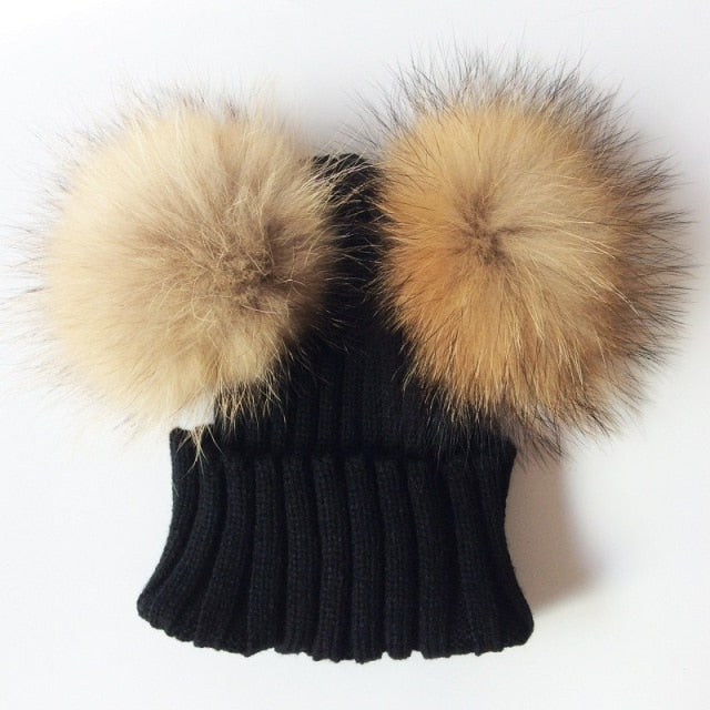 Soft Baby Girls Raccoon Fur Beanie Hat