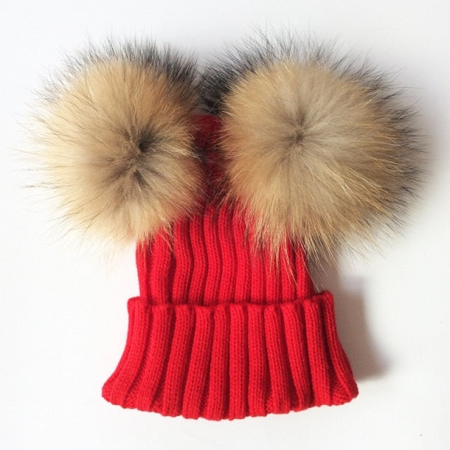Soft Baby Girls Raccoon Fur Beanie Hat