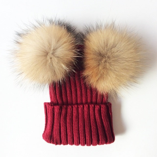 Soft Baby Girls Raccoon Fur Beanie Hat