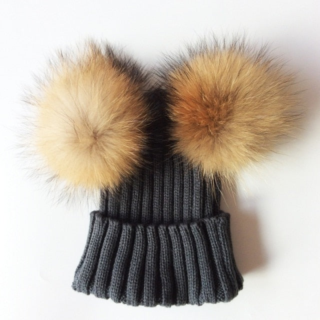 Soft Baby Girls Raccoon Fur Beanie Hat