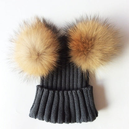 Soft Baby Girls Raccoon Fur Beanie Hat