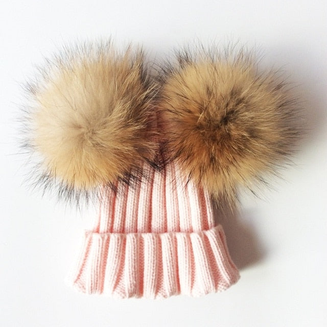 Soft Baby Girls Raccoon Fur Beanie Hat