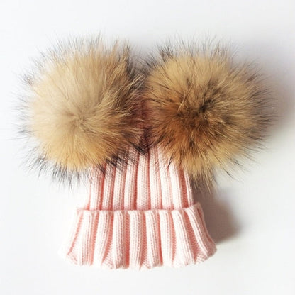 Soft Baby Girls Raccoon Fur Beanie Hat