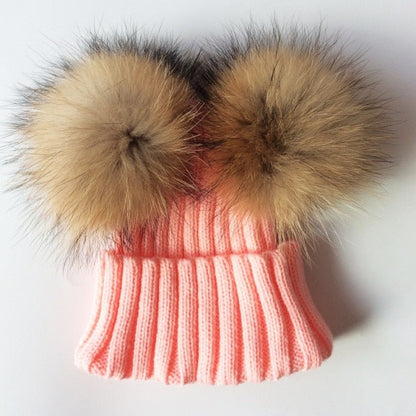Soft Baby Girls Raccoon Fur Beanie Hat