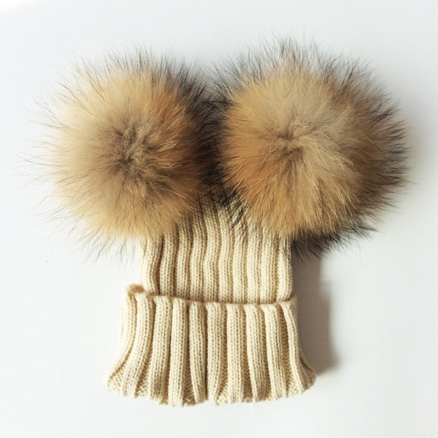 Soft Baby Girls Raccoon Fur Beanie Hat