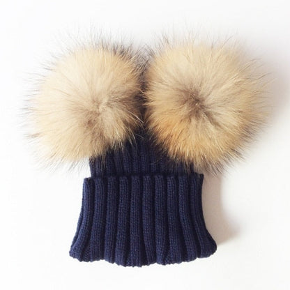 Soft Baby Girls Raccoon Fur Beanie Hat