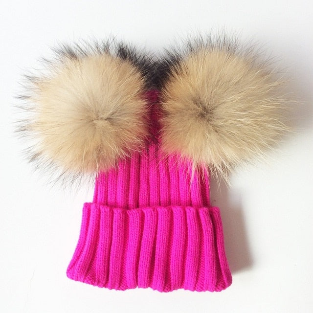 Soft Baby Girls Raccoon Fur Beanie Hat