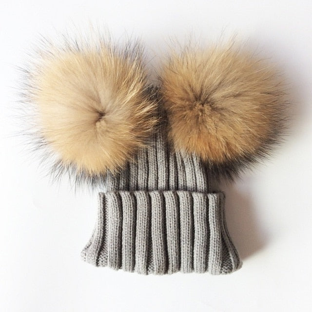Soft Baby Girls Raccoon Fur Beanie Hat