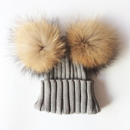 Soft Baby Girls Raccoon Fur Beanie Hat