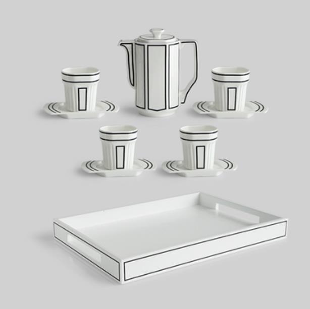 Traditional Asian Design Ceramic Coffee Mug Set