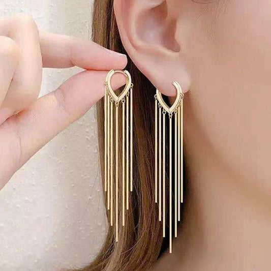 Trendy Long Heart Dangle Tassel Earrings - Pexav
