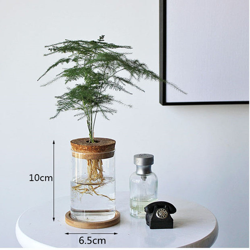 Clear Glass Wooden Floral Vase